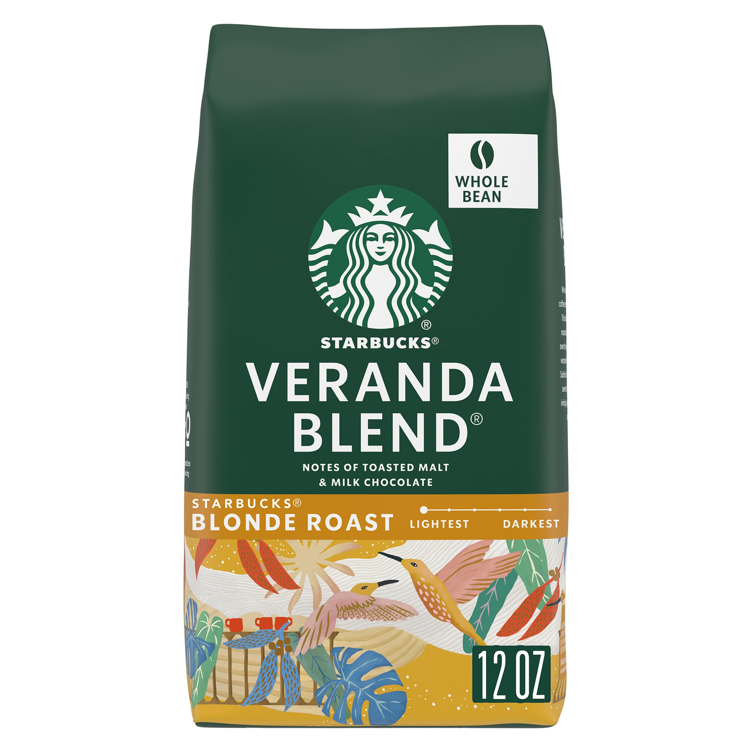 Whole Coffee Beans, Starbucks Blonde Roast Hot or Iced Coffee, Veranda Blend, 12 oz