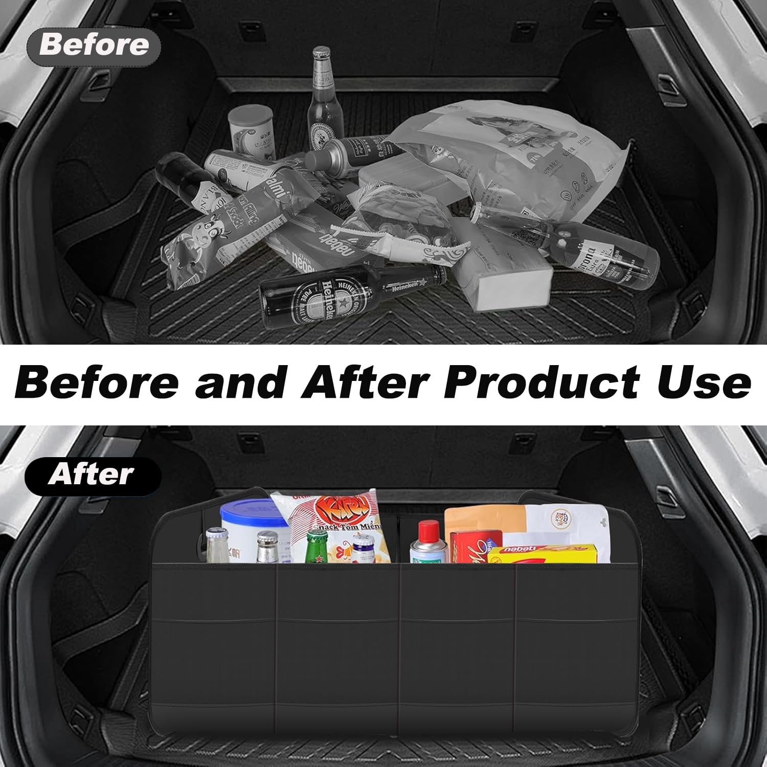 Organizer Bagagliaio Auto,Organizer Baule Auto Pieghevole con Scomparti,Borse per Bagagliaio con Tasche Extra e Pareti Rinforzate,Cuscinetti Antiscivolo per Campeggio