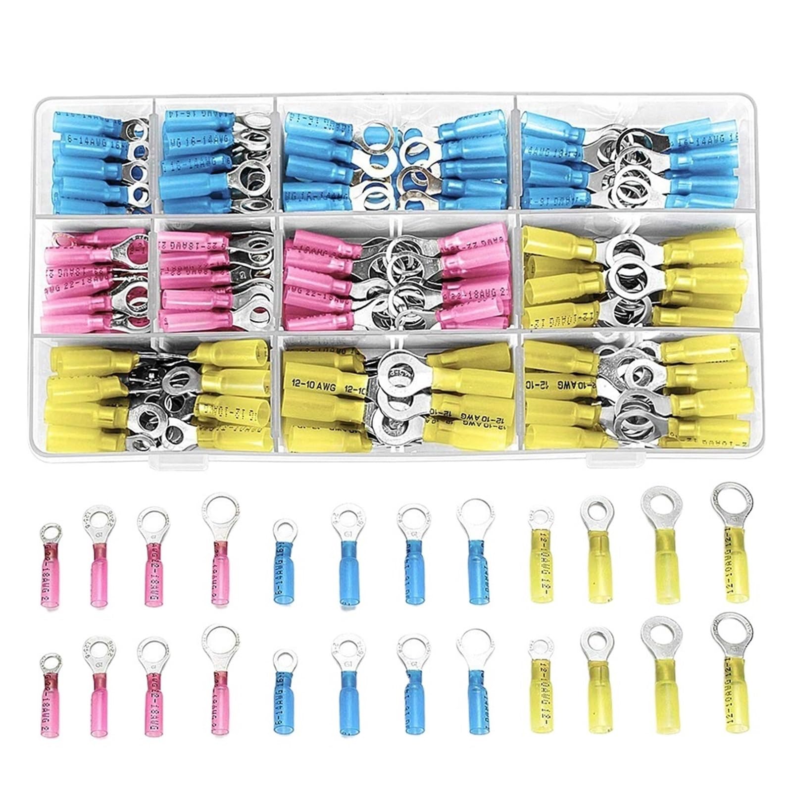 Ciopljhkl One Color Heat Shrink Ring Connectors 300Pcs Insulated Electrical Crimp Wire Automotive Copper Terminals Kit For Home,Factory,Cars,Ship