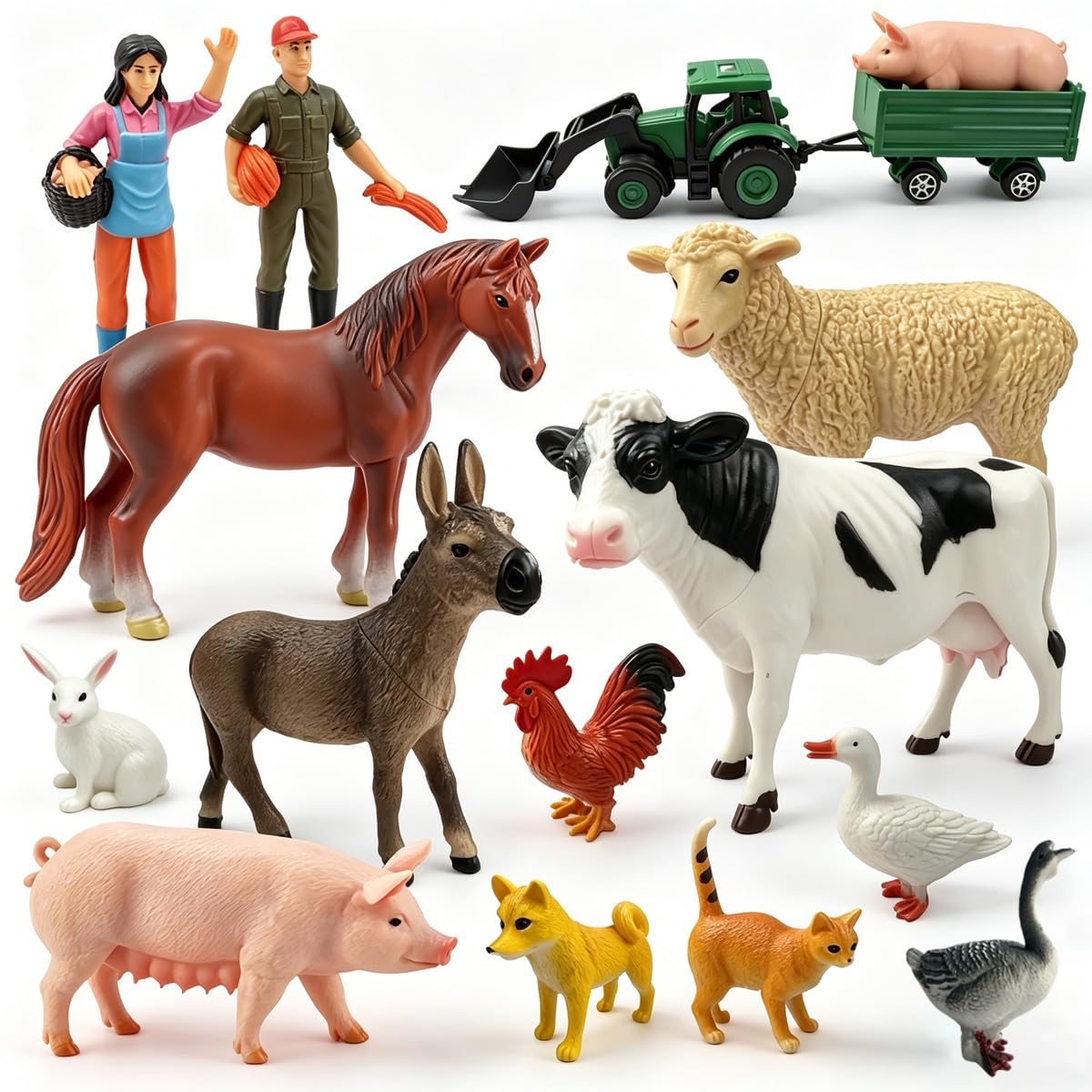 Bauerntiere Spielzeug Spielset für Kleinkinder, realistische Tierfiguren Spielzeug mit Haustier, Vieh und Geflügel Zaun Bauernspielset mit LKW, Vorschule Bildungs Lernspielzeug für 3+ Jahre
