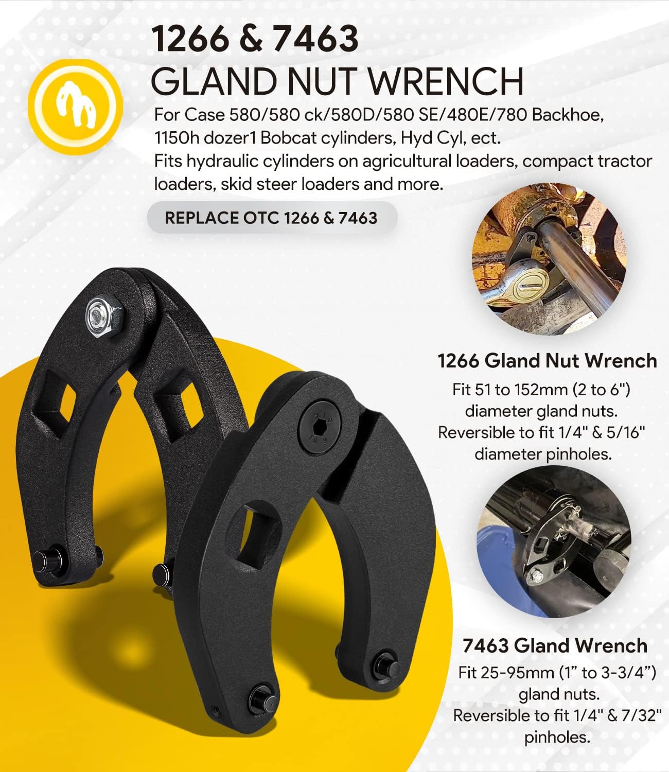 ⭐Adjustable Gland Nut Wrench 1266 +7463 Spanner Tool Set For Hydraulic Cylinder⭐ - Foto 2