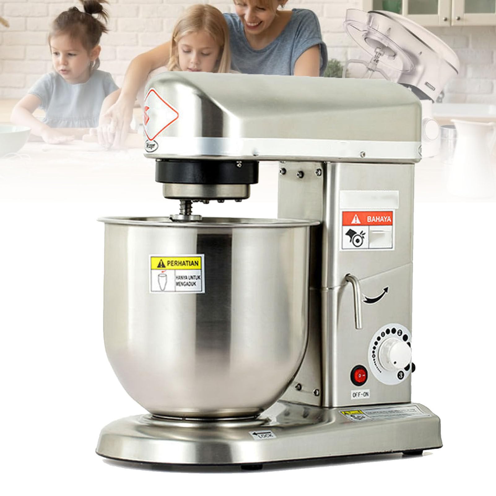 Electric Stand Mixer, 3-Speed Tilt-Head Food Mixer, Kitchen Commercial Standing Mixer with Dough Hook, Whisk, Beater & Mixing Bowl for Baking (Silver 5L)