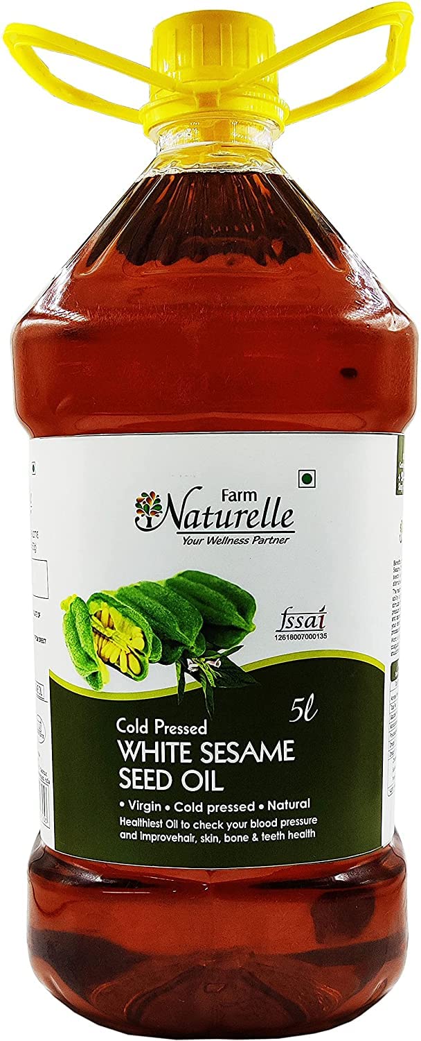 Farm Naturelle- Virgin Cold Pressed Sesame Cooking Oil 5LTR | Gingelly Oil Perfect Blend of Health, Taste & Aroma