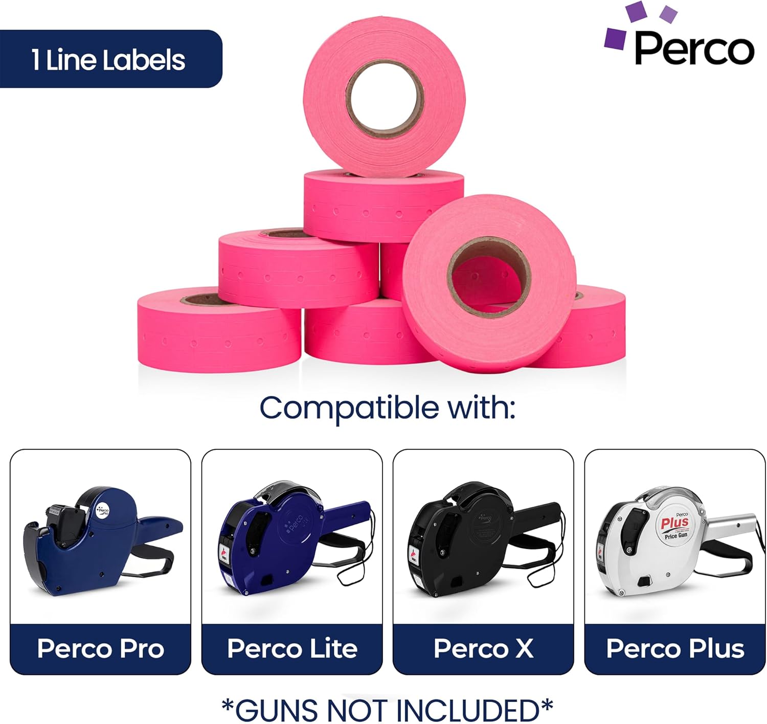 Perco 1 Line Fluorescent Pink Labels - 32 Rolls, 4 Sleeves, 32,000 Blank Price and Date Gun Labels for Perco Lite, X, Plus and Pro 1 Line Price and Date Guns - Made in USA