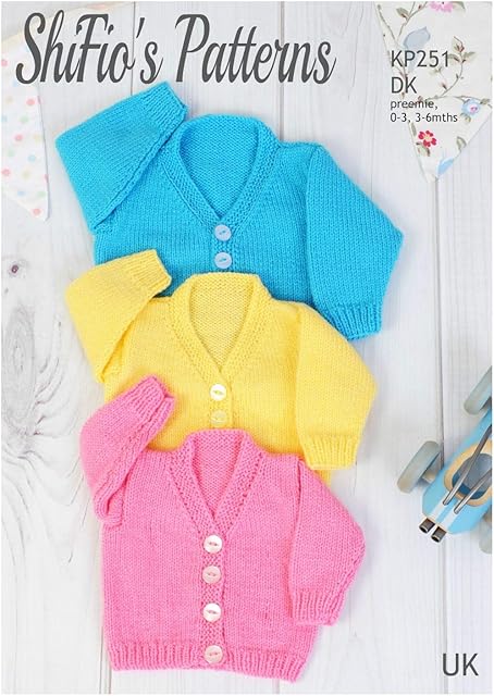Knitting Pattern for Babies V-Neck Cardigan, Babys Double Knitting Pattern, Preemie -16", 0 to 3mths -18", 3 to 6mths - 20" Chest, Double Knitting, KP251