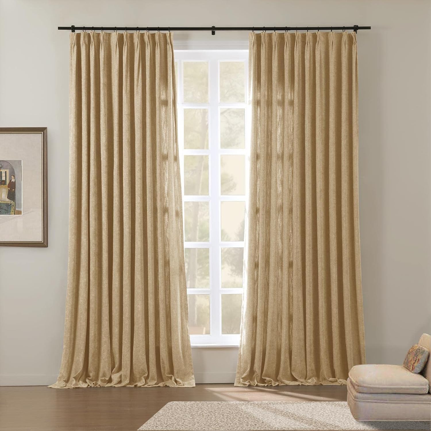 ChadMade Pinch Pleat Chenille Curtain with Privacy Lining for Living Room Bedroom, 50Wx84L Amber Tino Collection (1 Panel)