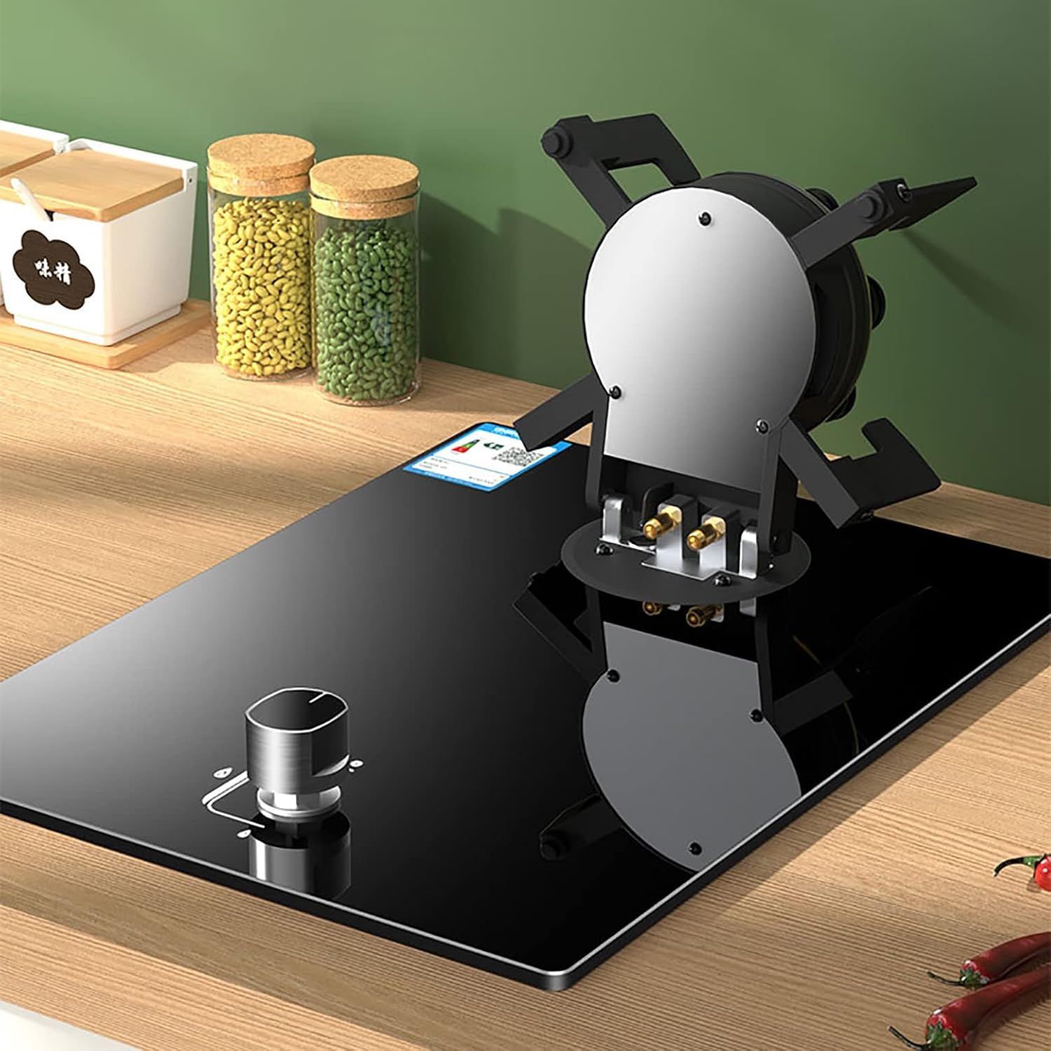 Burner Gas Cooker gas hob 7.2KW Eight-Cavity Stove, Black Tempered Glass Built-in Kitchen Hob, 1 Clamshell Design, For Warming, Cooking, Boiling, Frying, Simmering(Lpg)