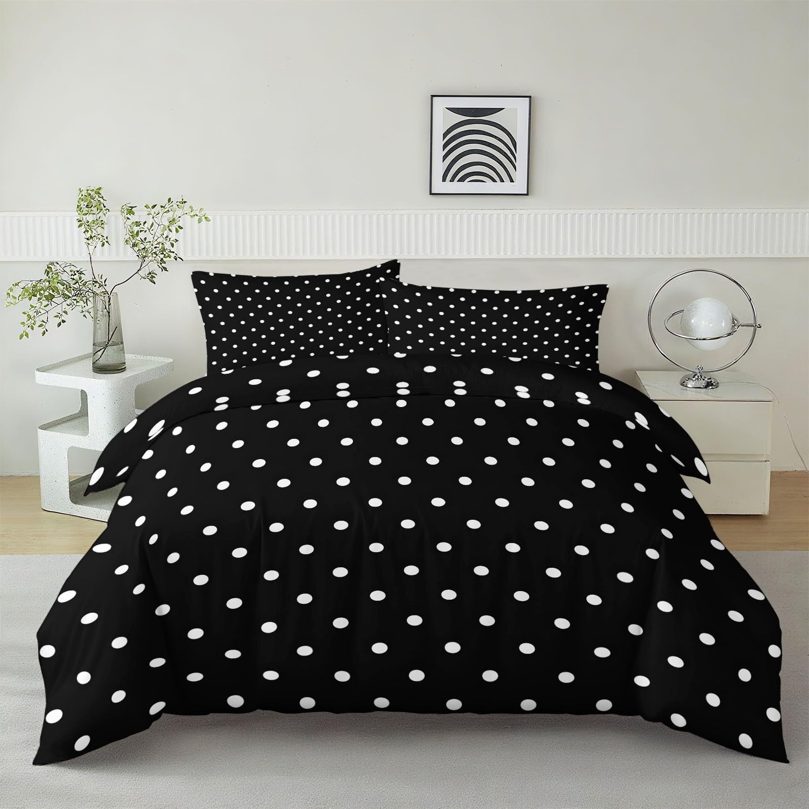 Parure de lit 1 personnes minimaliste pop réversible noir pois