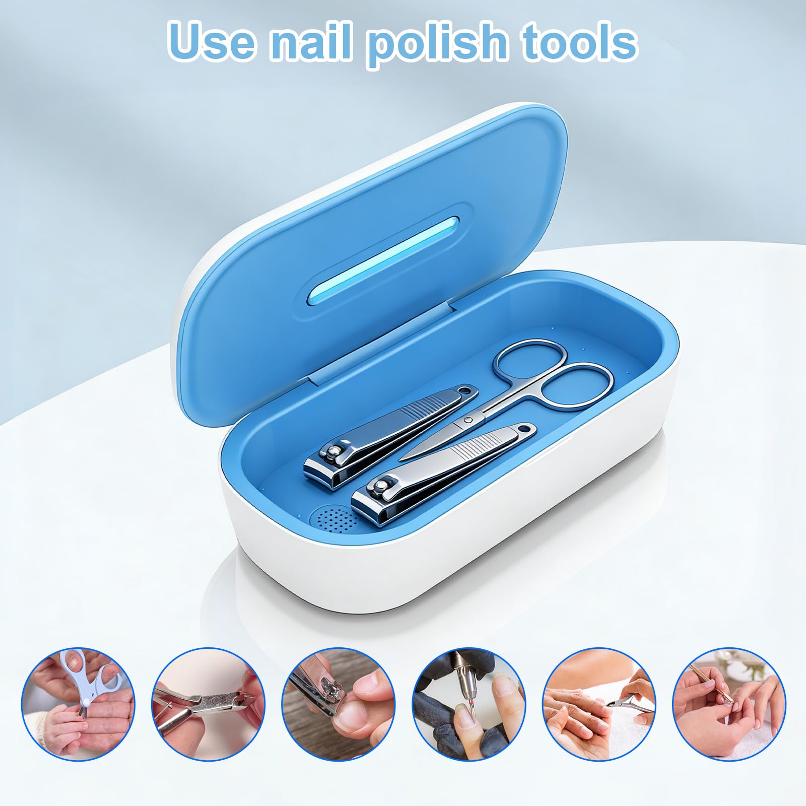 Tragbare Doppelschichtige UV Lampe Sterilisator, Professionelle UV Nagel Tool Sterilisator Box, LED Desinfektion Gerät Desinfektionsgerät, Desinfektionsbox für Maniküre Werkzeuge und Nagelsalons,weiß