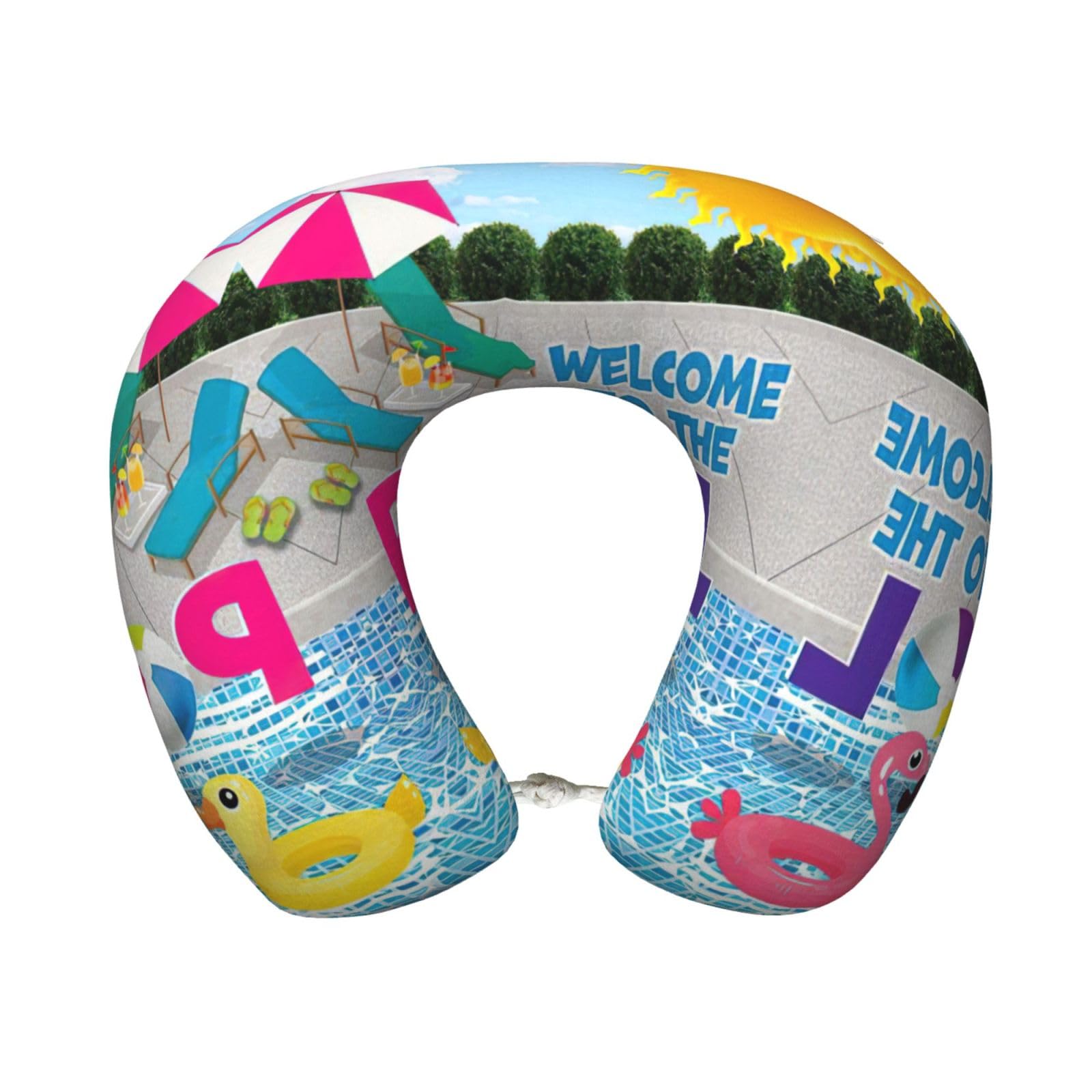 yagDAA Flamingo And Swimming Pool Print U-Shape Travel Neck Pillows Memory Foam Neck Pillow For Airplane Car Office Sleeping Rest