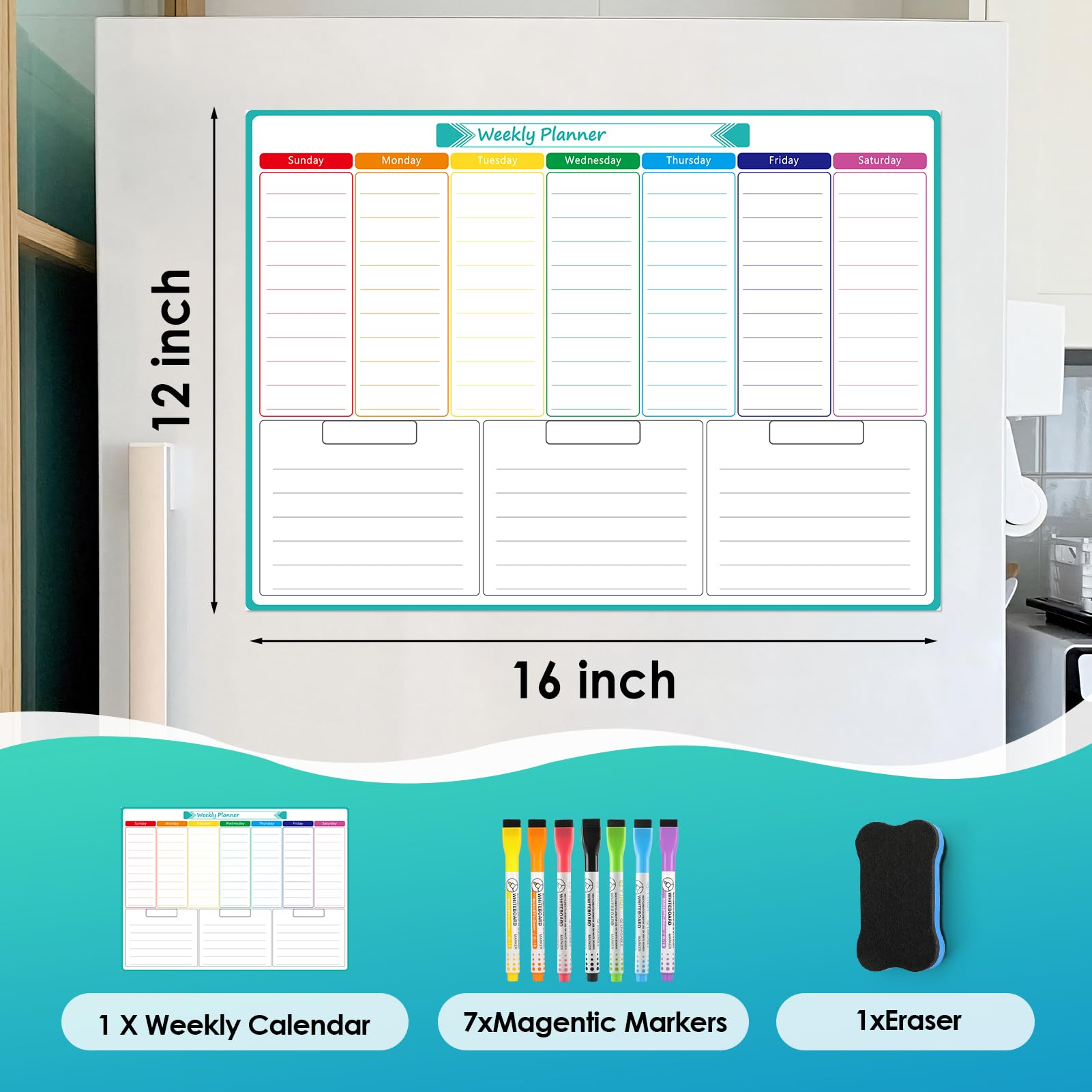 MaxGear Weekly Dry Erase Board for Fridge 16x12 Magnetic Calendar Whiteboard Planner for Refrigerator with Stain Resistant Technology — view 5