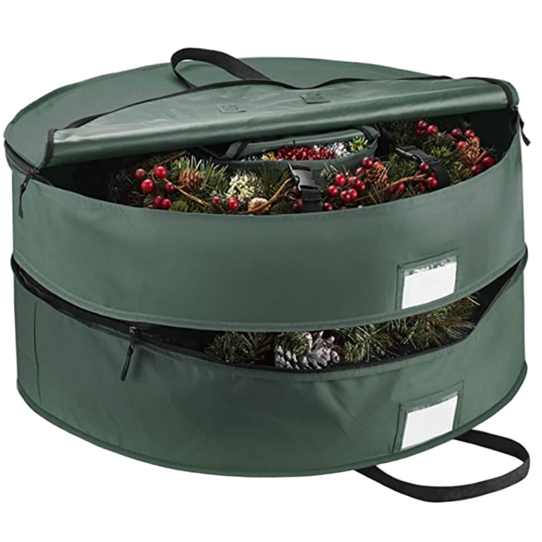 Borsa porta ghirlande Contenitore porta ghirlande natalizie rotondo a doppio strato con manico e doppia cerniera Impermeabile 600D 30 pollici Verde