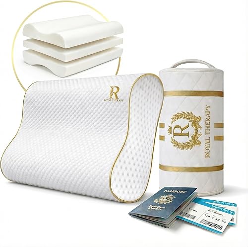 Royal Therapy Almohada cervical de espuma viscoelástica de viaje  Almohada de contorno para dolor de cuello y hombros