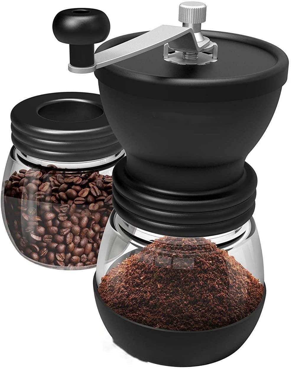 Manual Coffee Grinder,Hand Coffee Mill with Adjustable Ceramic Burrs,Stainless Steel Handle & Two Glass Jars(12oz each) for Drip Coffee,Espresso,French Press,Turkish Brew