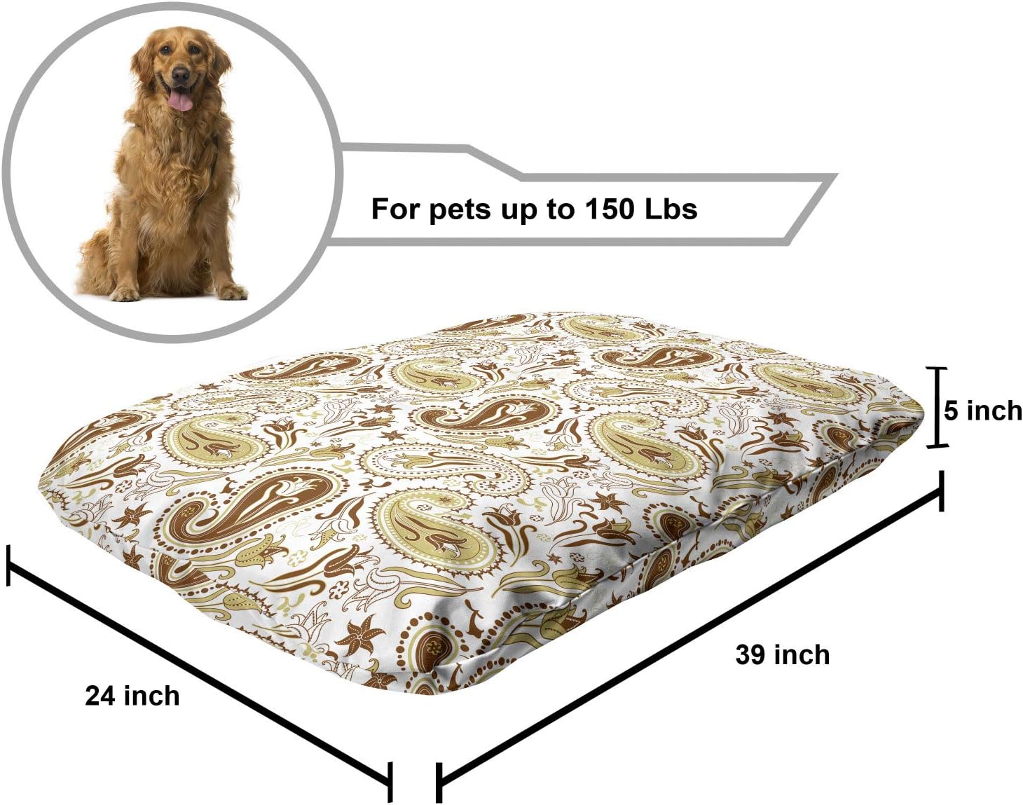 review Lunarable Tulip Pet Bed, Middle Eastern Persian Inspirations Paisley and Tulip Abstract Curved Teardrop Motif, Chew Resistant Pad for Dogs and Cats Cushion with Removable Cover, 24