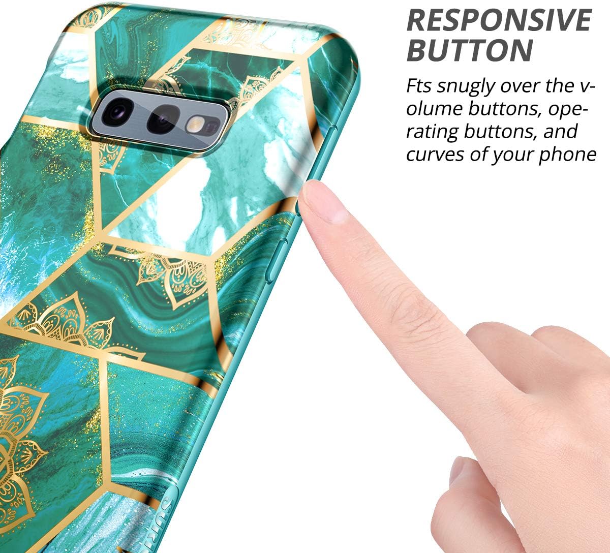 SURITCH Case for Galaxy S10e,[Built-in Screen Protector] Gold Mandala Green Floral Full Body Protection Shockproof Rugged Bumper Silicone Protective Cover for Samsung Galaxy S10e 5.8"-Mint Marble