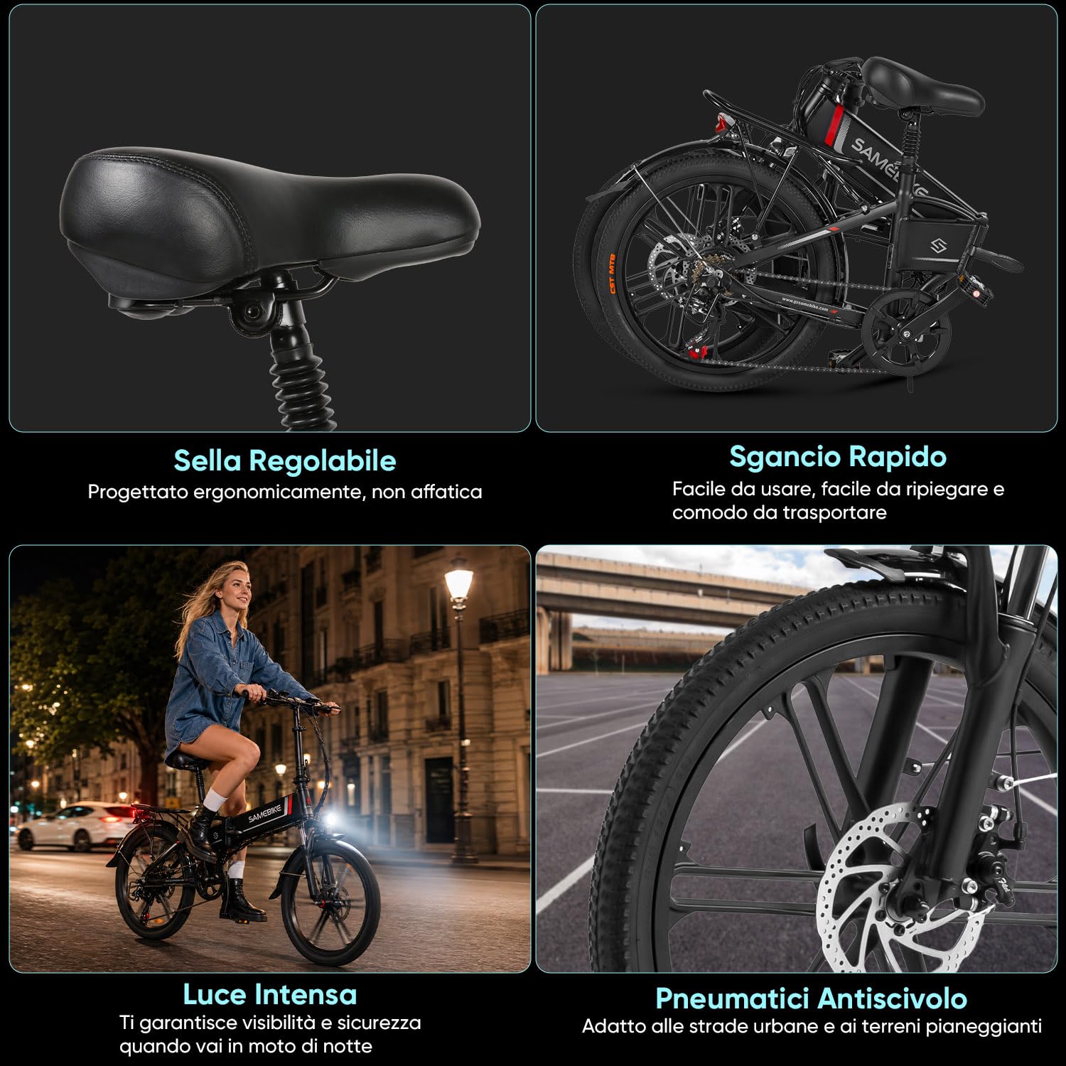 SAMEBIKE Bicicletta Elettrica Piegevole 20" Ebike per Pendolari Motore Brushless 250W 25km/h E-Mountain Bike per Tutti i Terreni Batteria Rimovibile 48V 10AH 70-80KM Autonomia Commuting bike