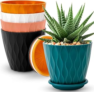 MARKWELL Flower Pots for Garden, Plastic Plant Pots with Matching Saucers, Round Garden Pots for Plants, Indoor & Outdoor ... Price In India