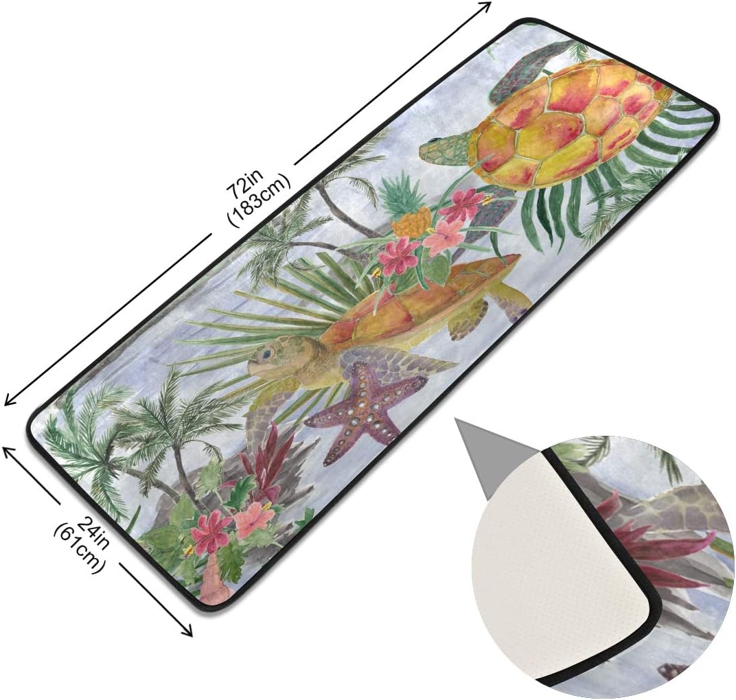 ALAZA Palm Trees Turtles and Exotic Flowers Runner Area Rug Non Slip Floor Mat for Hallway Entryway Living Room Bedroom Dorm Home Decor 72x24 inches