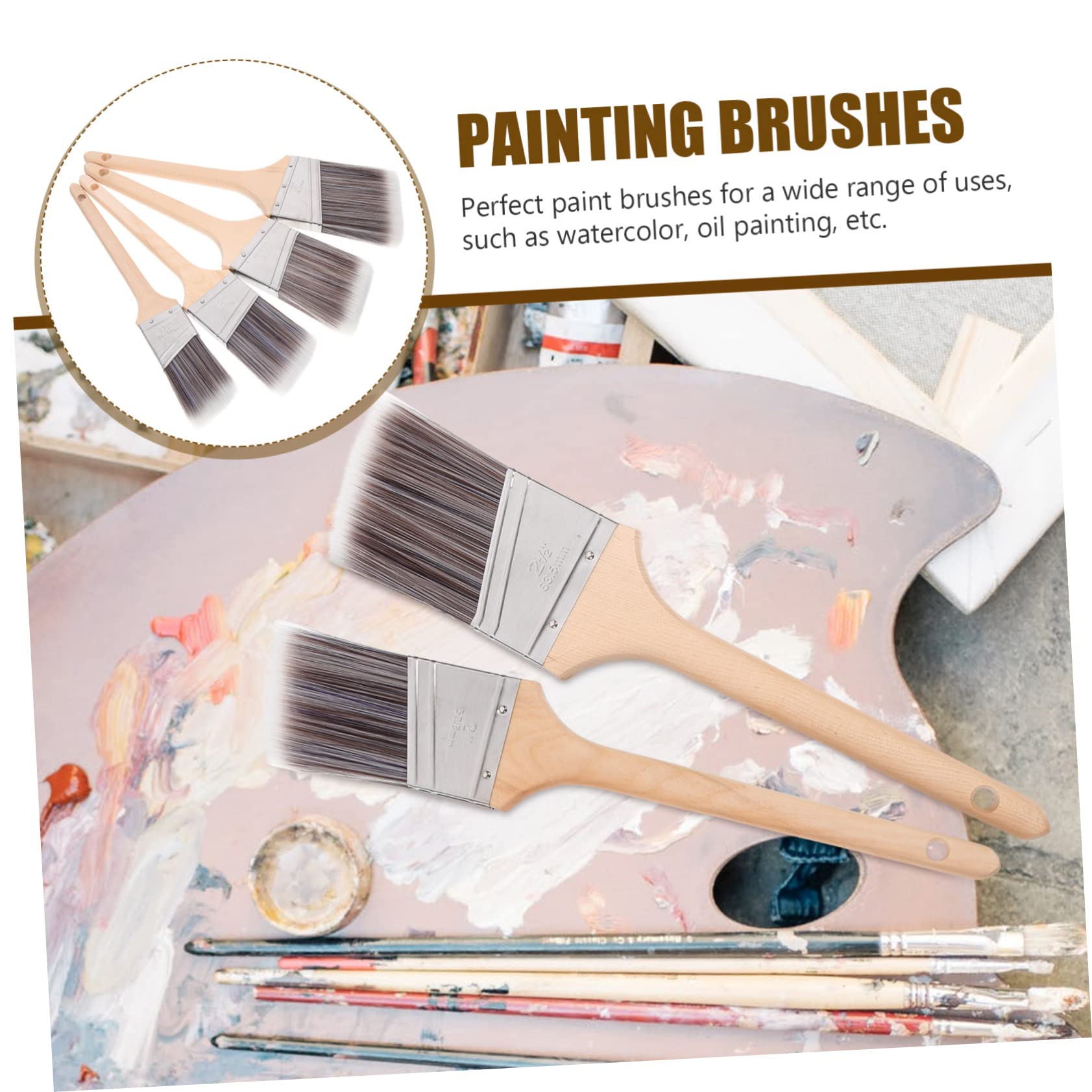 4 Stück Pinselset mit Holzgriff und Chemiefasern Praktisch und Geeignet für Ölgemälde und Aquarellmalerei Malwerkzeug für Kinder und Erwachsene