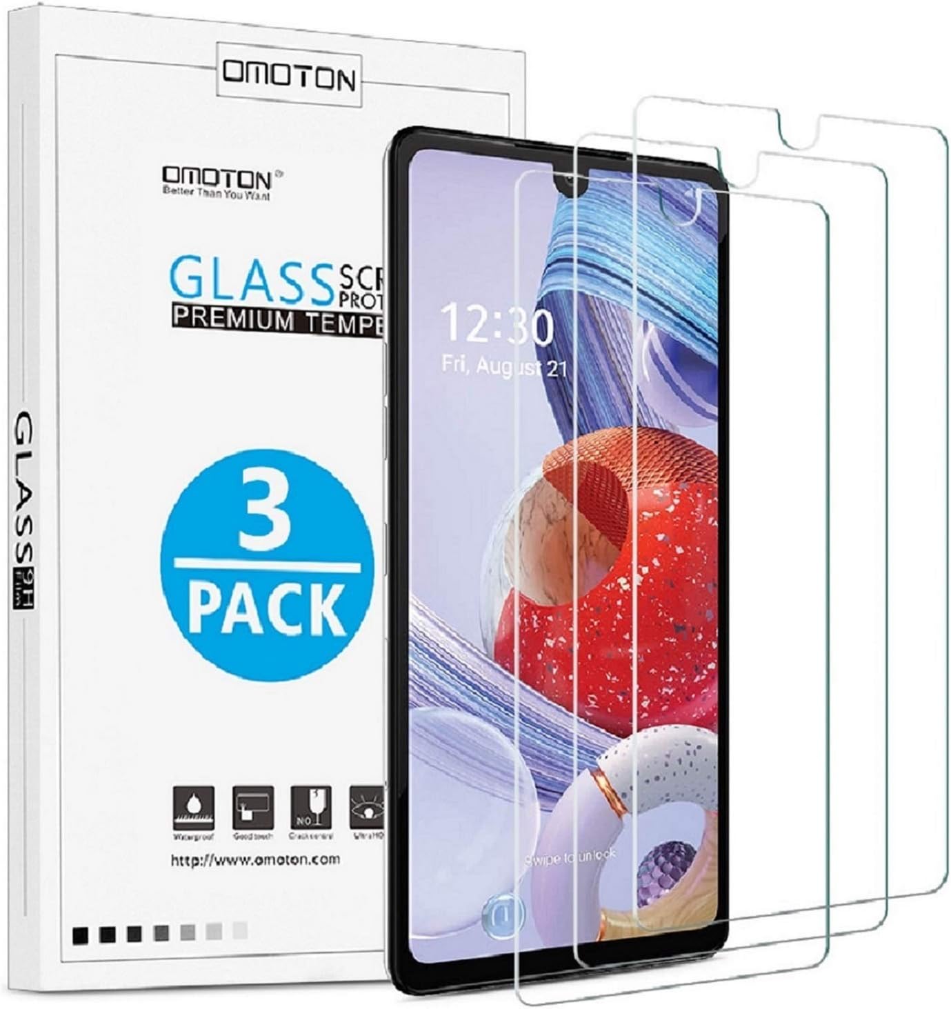 OMOTON [3-Pack] Screen Protector for LG Stylo 6 (6.8 Inch) - Tempered Glass, Bubble Free, Scratch Resistant, Quick Response, 2.5D Round Ege, NOT Full Coverage