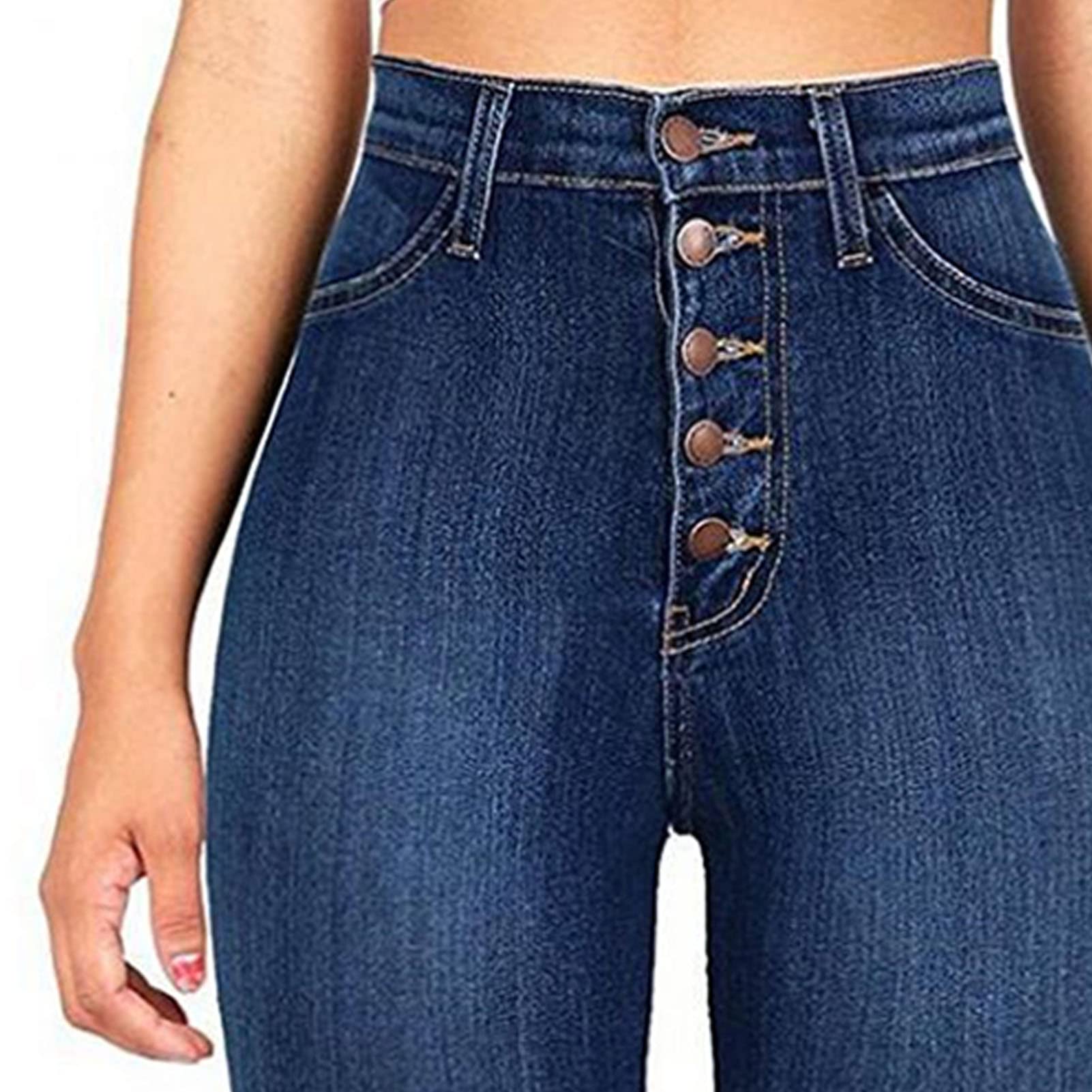 Women's Vintage Bell Bottom Jeans 5 Button Up Classic Flared Denim Pants High Waist Wide Leg Jean Trousers (Dark Blue,X-Large)