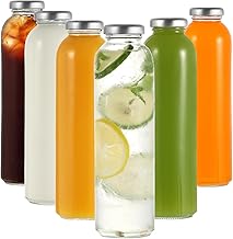 Glass Bottles with Lids, 6 pack 500ml Reusable Glass Juice Bottles with Lids, Clear Glass Bottles Glass Drinking Bottles Leak Proof for Homemade Beverages Picnics Travel School