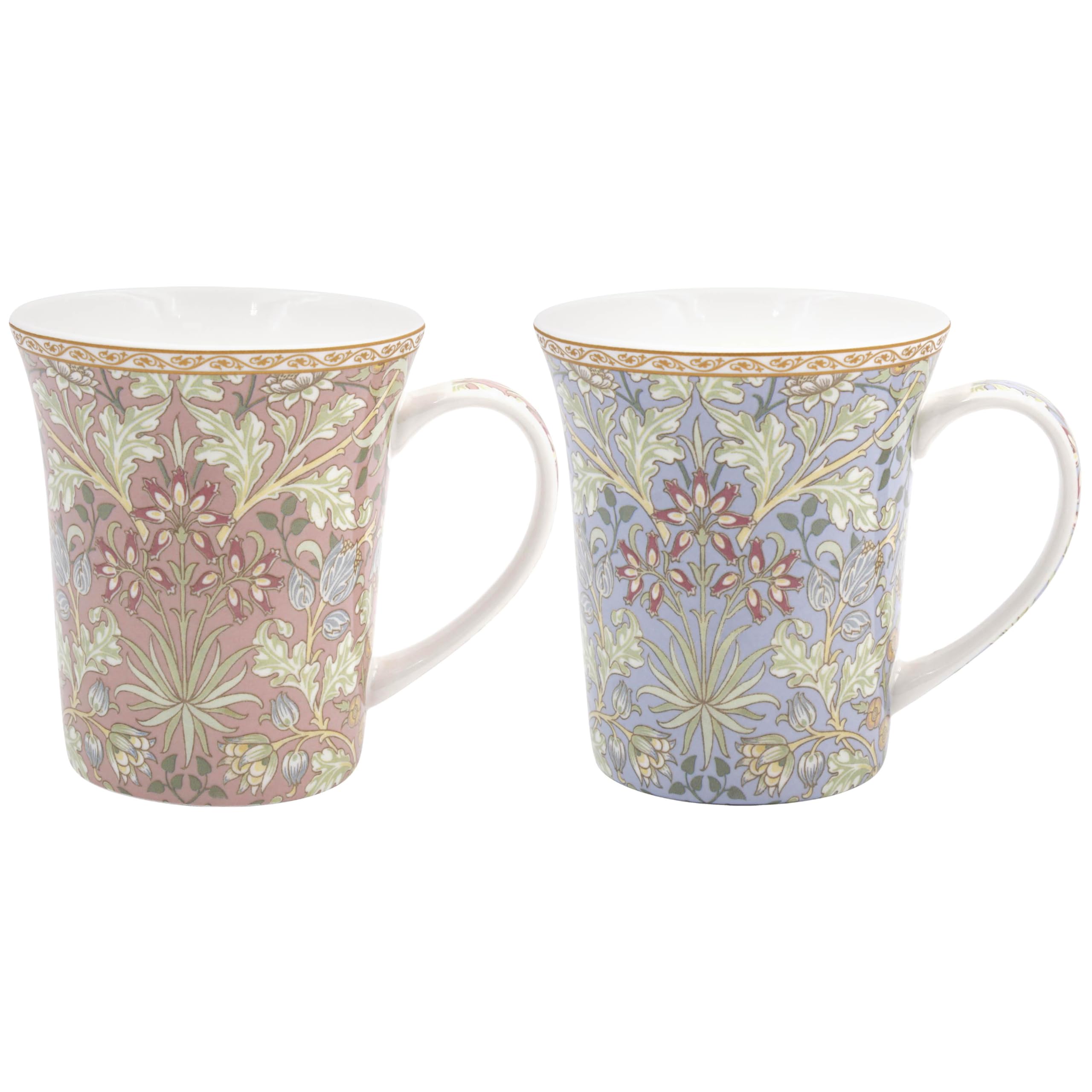 Floral Pastel Mugs Set of Two Boxed Ceramic William Morris Hyacinth Design 10 CM