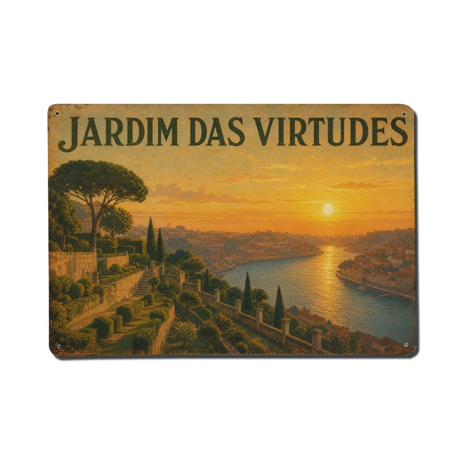Yrnq 08X12inch Vintage Style Vintage Virtudes Garden Terraced Hillside View Portugal Metal Tin Sign