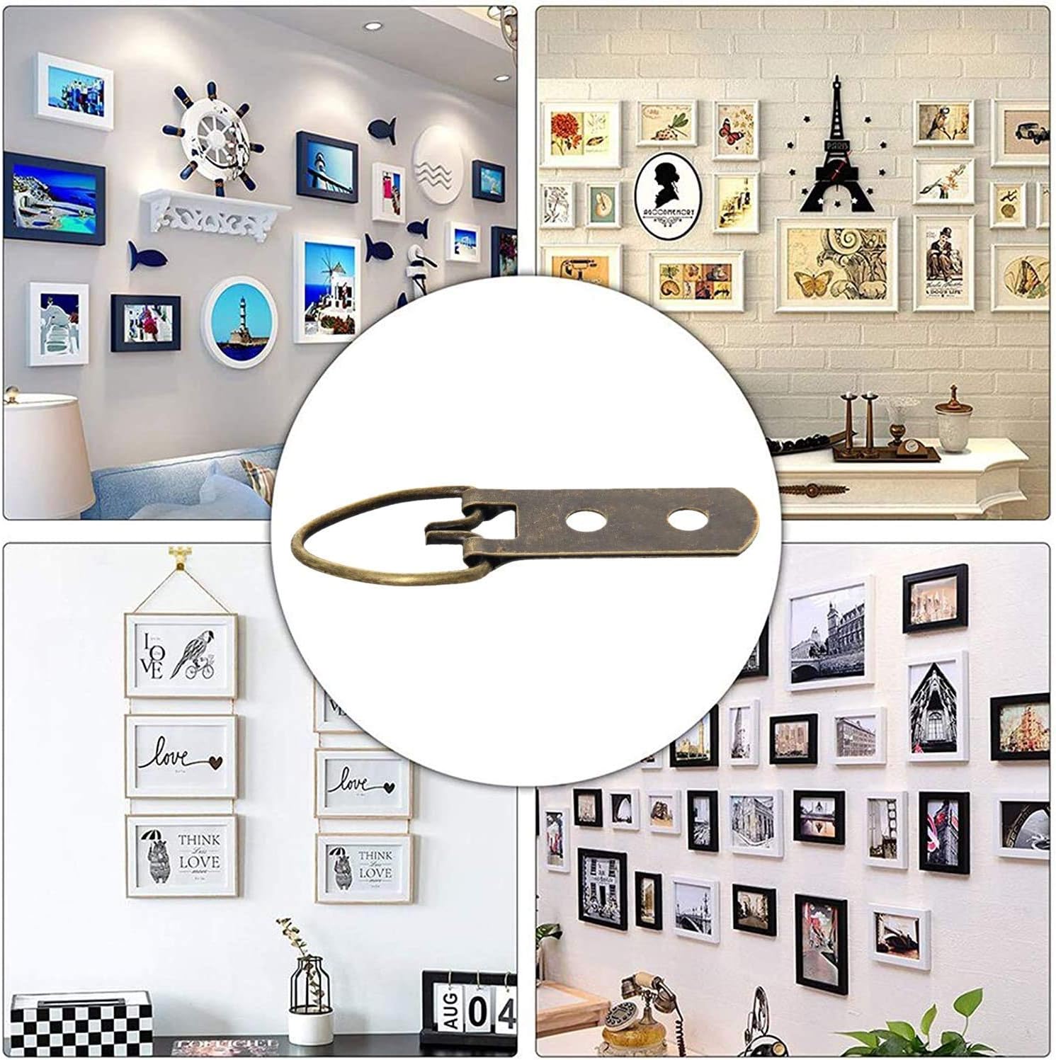 Nails for Hanging Pictures,Picture Hooks 50PCS Ring Picture Frame Buckle 2.13" x 0.63" Bronze Tone Assortment Kit for Home Decoration Picture Frames Photo Hanging Solutions(20Pcs)