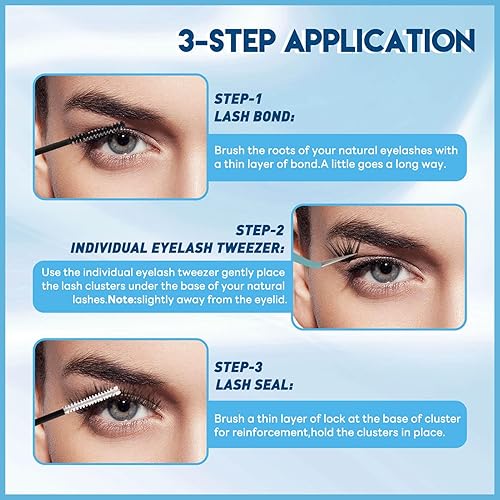 Miniatura 5 de AuReve Kit de extensiones de pestañas, kit de extensiones de pestañas para bricolaje, 96 unidades, 0.07D, 0.43-0.630 pulgadas, mezcladas con unión y