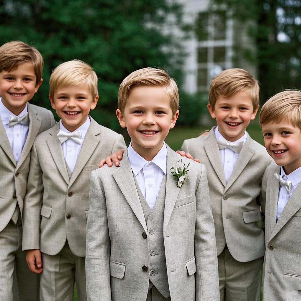 3 PC Boys Tuxedo Suit Summer Beach Wedding Notch Lapel Toddler Suit for Boys Formal Wear