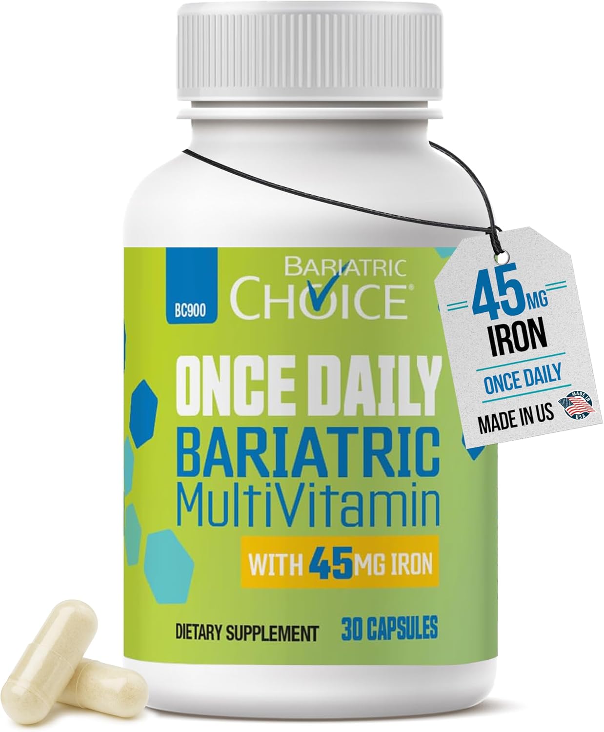 Bariatric Choice Once-Daily Bariatric Multivitamin with 45 mg of Iron | Easy to Swallow Capsule | Vitamin for Bariatric Surgery Patients | 30 Count (1-Month Supply)