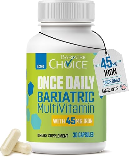 Bariatric Choice Multivitamínico bariátrico una vez al día con 45 mg de hierro, cápsula fácil de tragar, vitamina para pacientes de cirugía