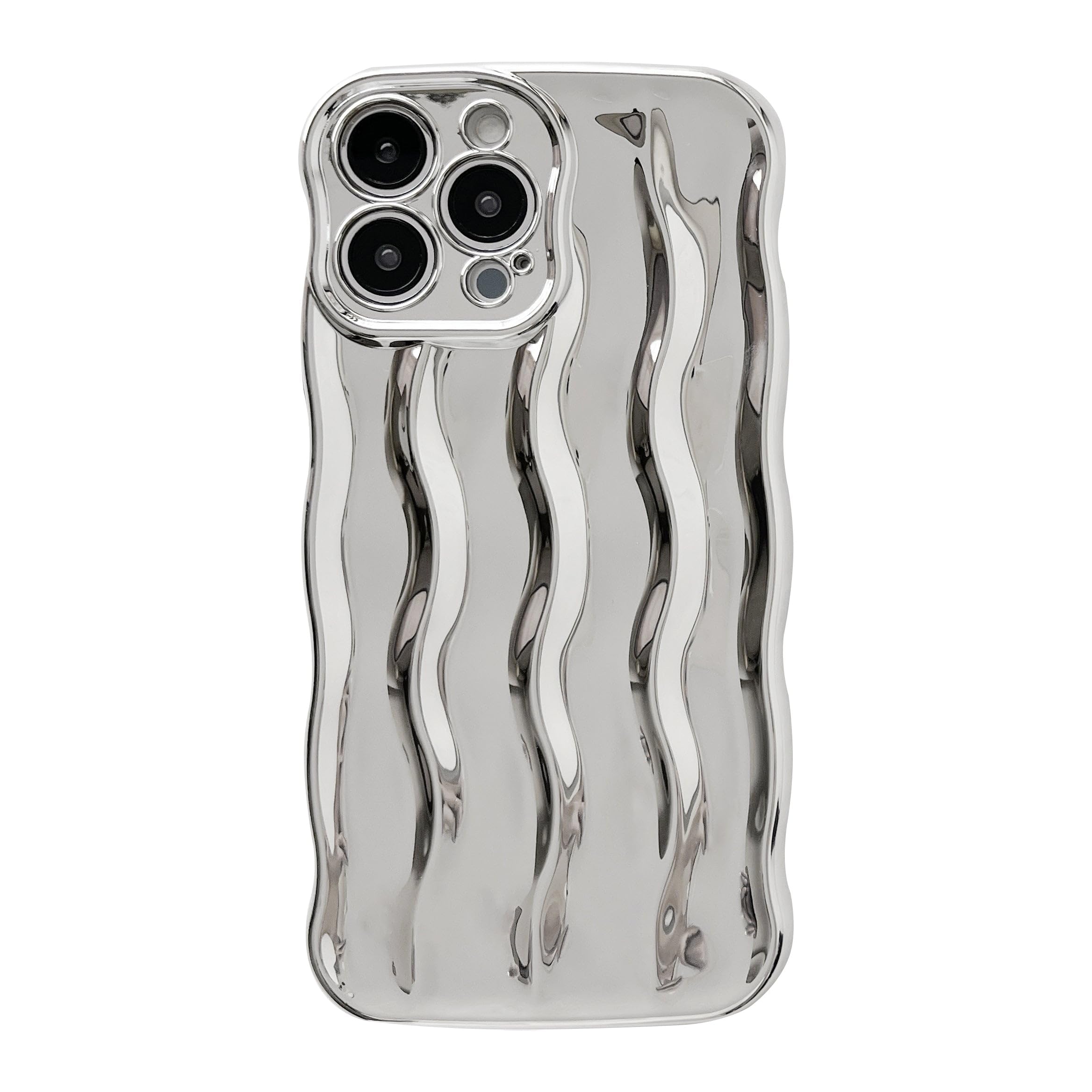 Caseative Water Ripple Pattern Curly Wave Frame Soft Compatible with iPhone Case (Silver,iPhone 13 Pro Max)