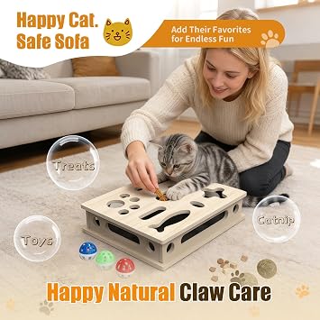 Cat Nail File Scratcher, Large Solid Wood Cat Puzzle Toys for Indoor Cats