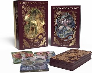 Blood Moon Tarot: Deluxe 78-Card Tarot Deck with Ethereal Watercolor Art, Linen Finish, Burgundy Edges, and Hardcover Book – Gold Foil-Accented Set