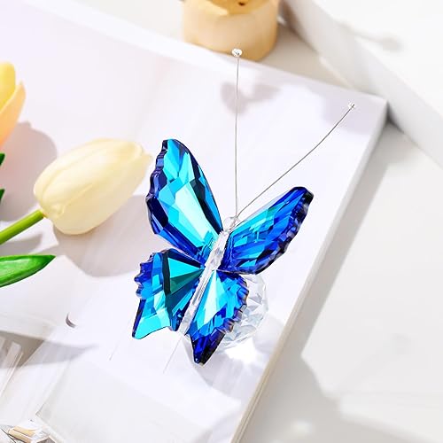 Miniatura 4 de YWHL Figura decorativa de mariposa de cristal azul, regalos de mariposa de cristal para mujeres con base, adorno de estatua coleccionable de
