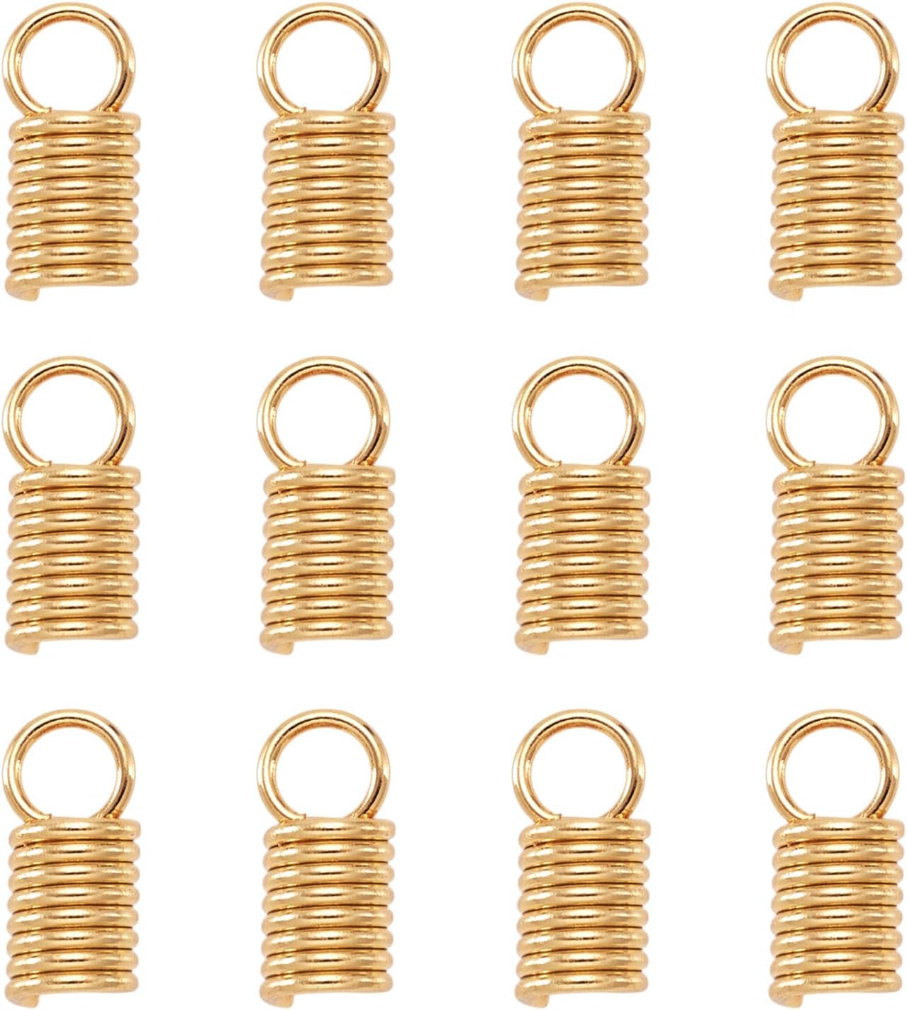 PH PandaHall 20pcs 304 Stainless Steel Coil Cord Ends Vacuum Plating Golden Column Leather Cord Cap Tube Tip Ends Caps Necklace Spring Fastener Crimp Clasp fit 3mm Cords Jewelry Making 10.5x4.5mm