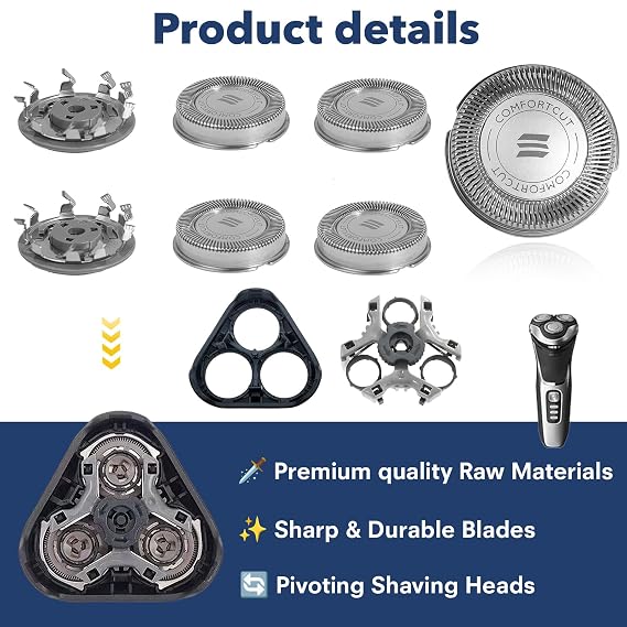 8 PCS SH30/52 Shaving Heads, Compatible with Philips Norelco Shaver Series 1000,2000,3000, S1560 with Durable Sharp Blade, Razor Shaving Heads Blades, for Daily Home and Travel Use