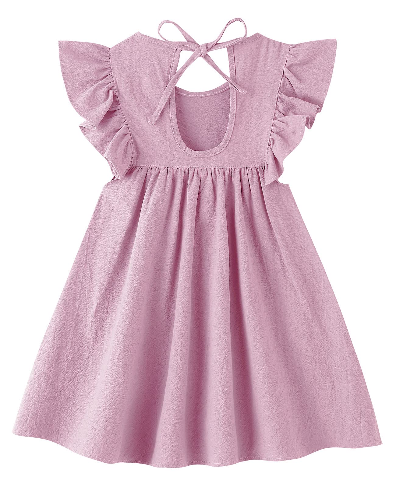 Vestido casual de algodón y lino con volantes, sin mangas, para niña, para verano, playa