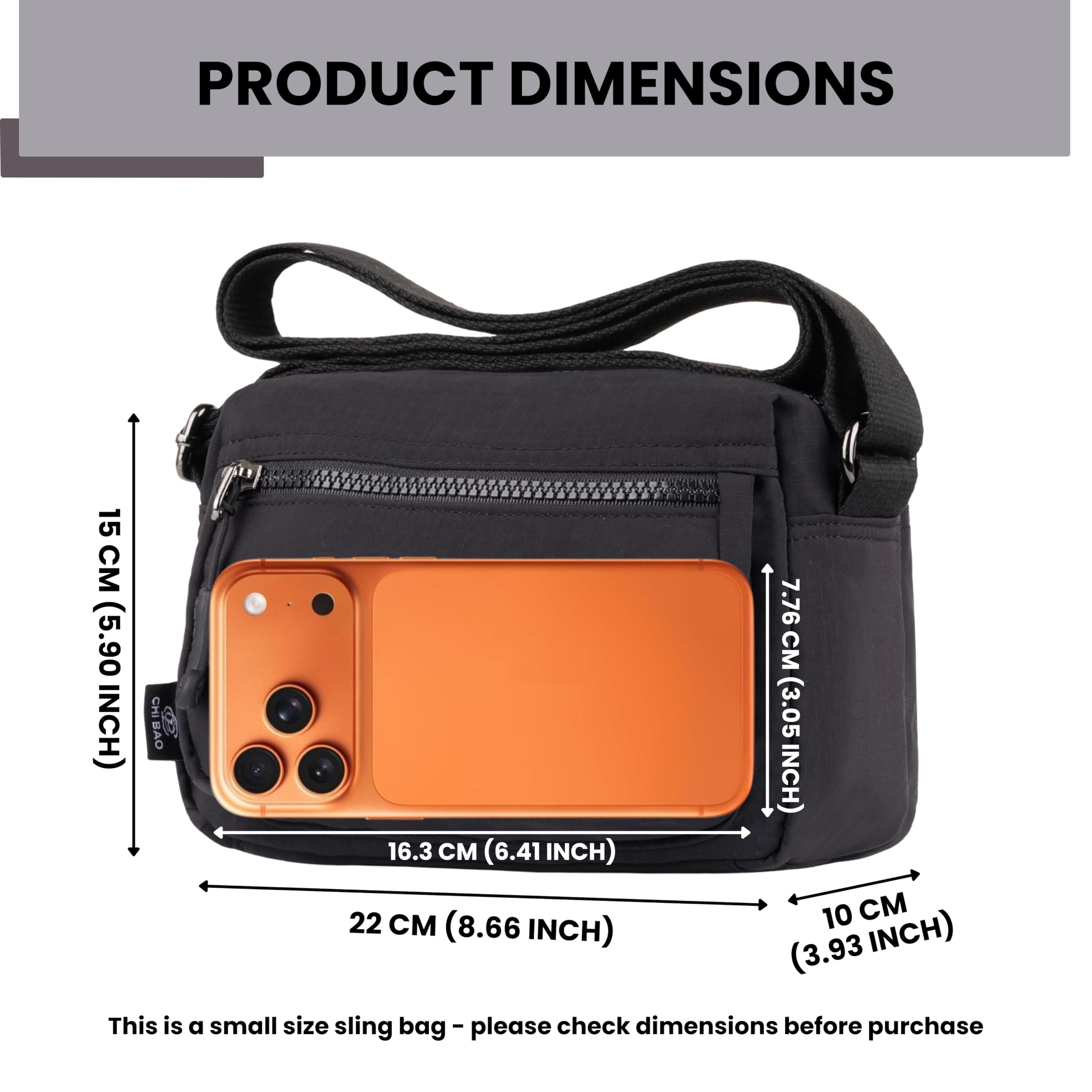 TS WITH TECHSUN Women's Small Crossbody Sling Bag, Stylish Anti-Theft Shoulder Sling Purse, Adjustable Strap, Multiple Compartments, Travel and Daily Essentials (22 × 15 × 10 cm) (Black)