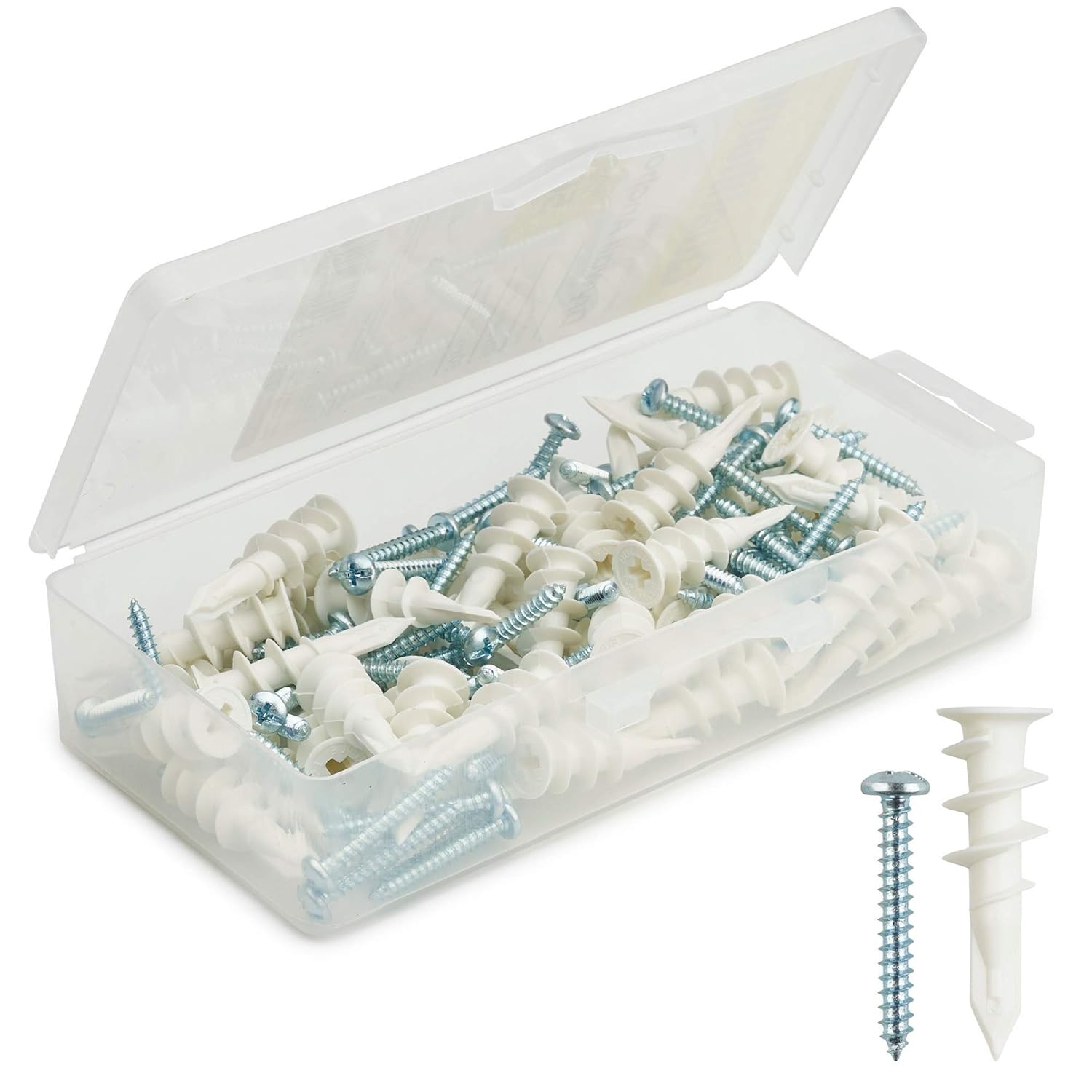 Plastic Self Drilling Drywall Anchors with Screws Kit, 100 Pieces All Together, Anchors Made in USA: Industrial & Scientific
