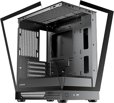 Okinos Aqua UNO Micro ATX Case, Case Only No Fans Included, No Radiator Support, Max GPU Length 309mm, Quick-Release Panoramic Tempered Glass Front & Side, Type-C 5Gbps, Black