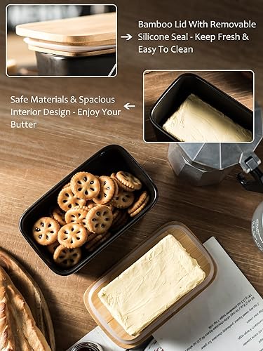 Miniatura 3 de LYEOBOH Mantequillera de cocina, platos de mantequilla de granja con tapa para encimera, soporte hermético de mantequilla cubierto hermético para