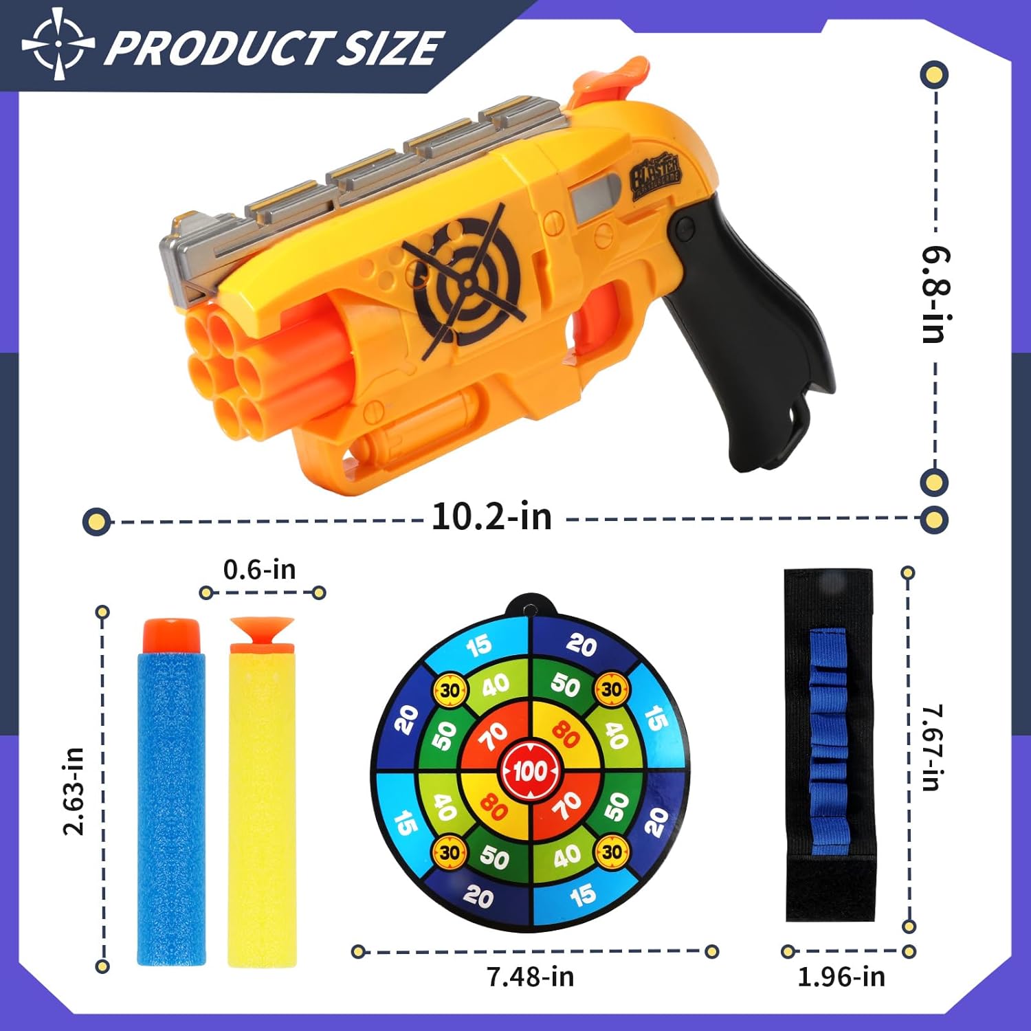 2 Pack Compatible with Nerf Bullets Toy Foam Blaster, 6 Auto-Dart Rotating Drum Soft Bullets Gun, Indoor Outdoor Shooting Games, Boys 6 + Years Kids Old Christmas Birthday Gift (Yellow and Blue)