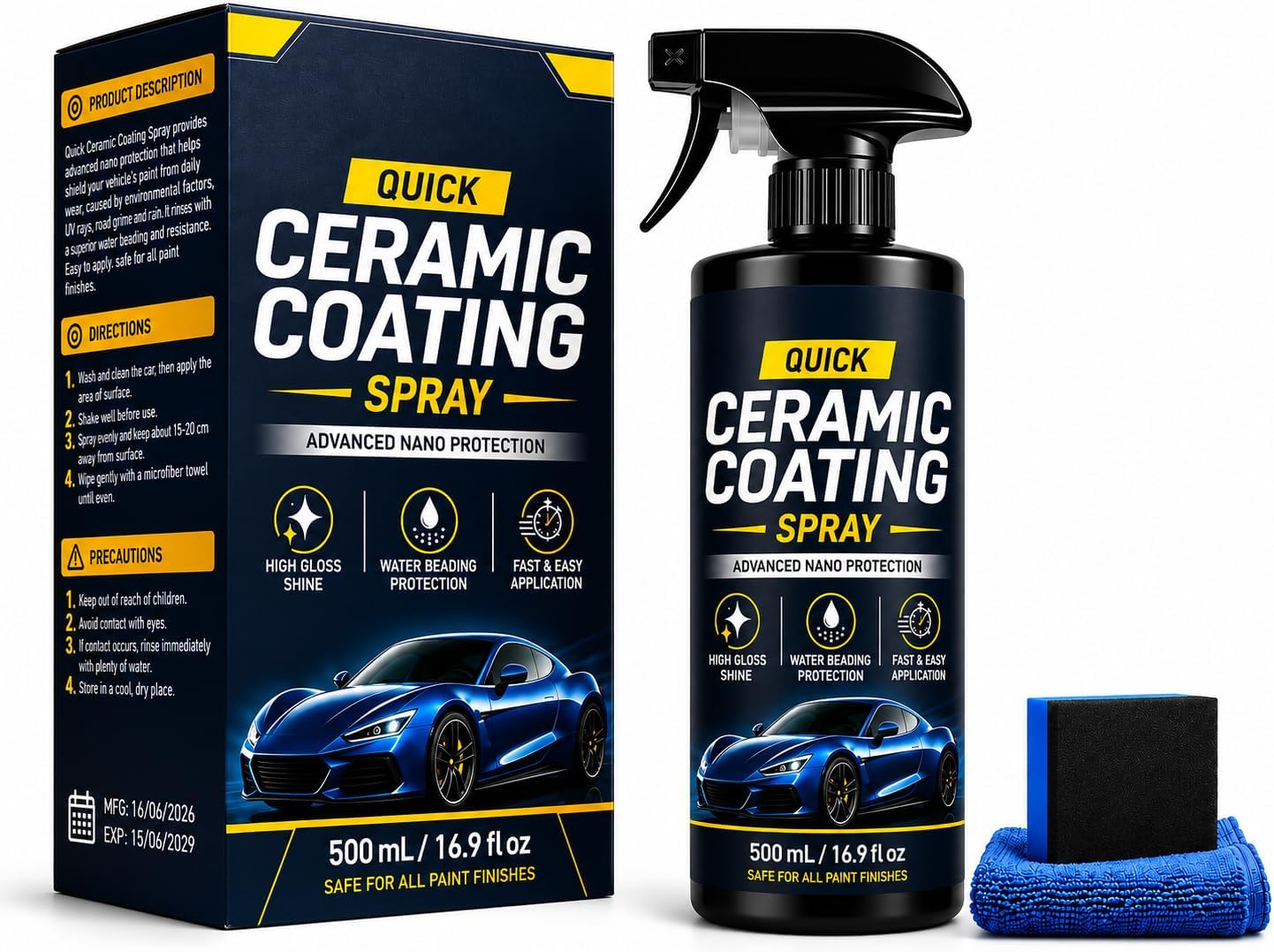 Quick Effect Coating Agent for Car, 2x500ml Ceramic Coating Spray