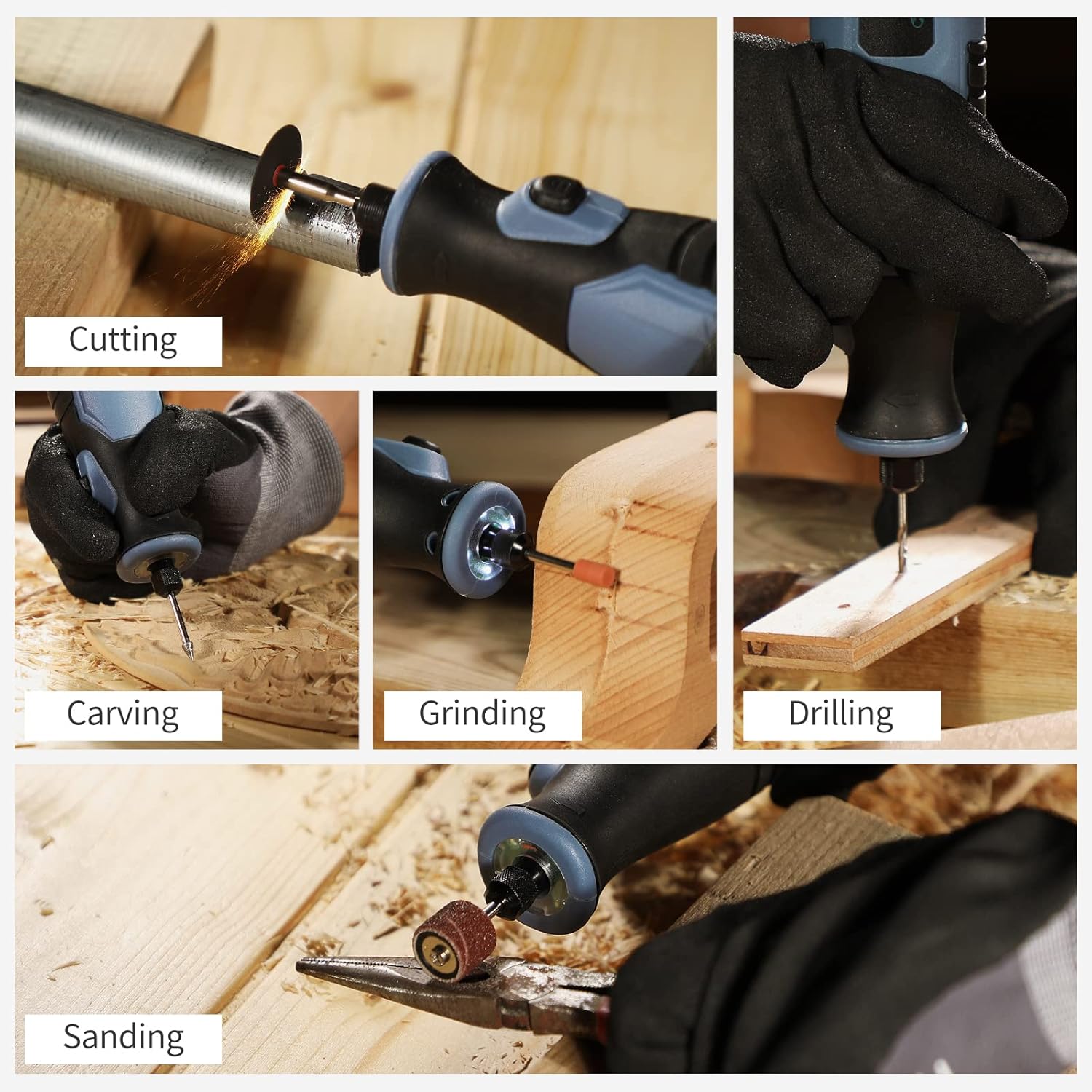 C P CHANTPOWER Cordless Rotary Tool, 8V Rotary Tool with 2.0 Ah Li-ion Battery, 5-Speed, 4 Front LED Lights and 60pcs Accessories Kit for Carving, Engraving, Sanding, Polishing and Cutting