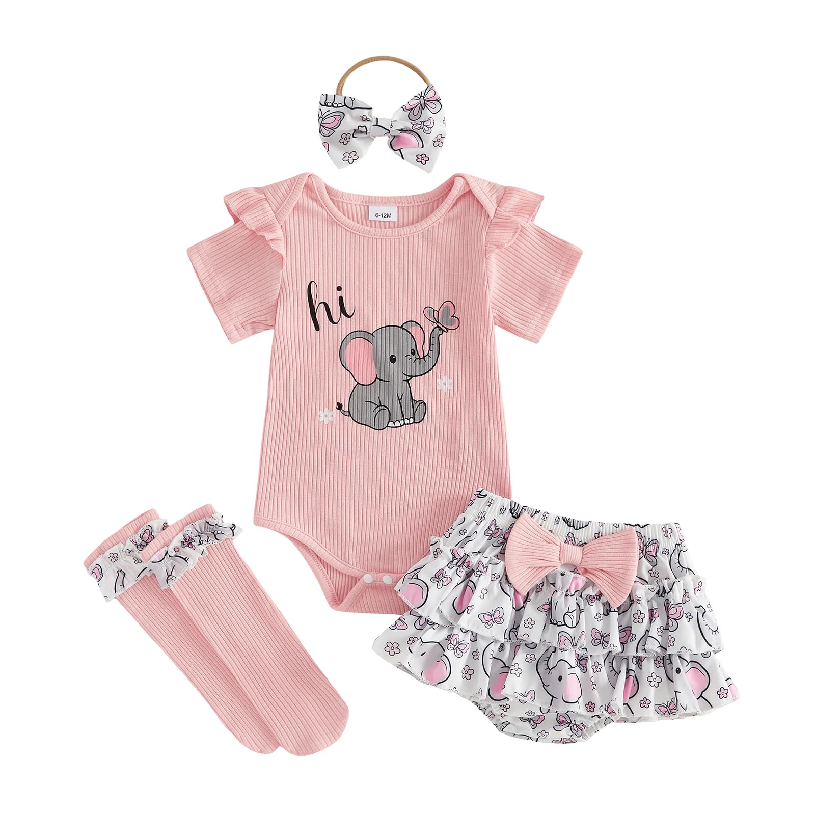 BemeyourBBs Newborn Baby Girl Clothes Summer Short Sleeve Romper Bloomers Shorts Set Leg Warmer Headband Infant 4pcs Outfit
