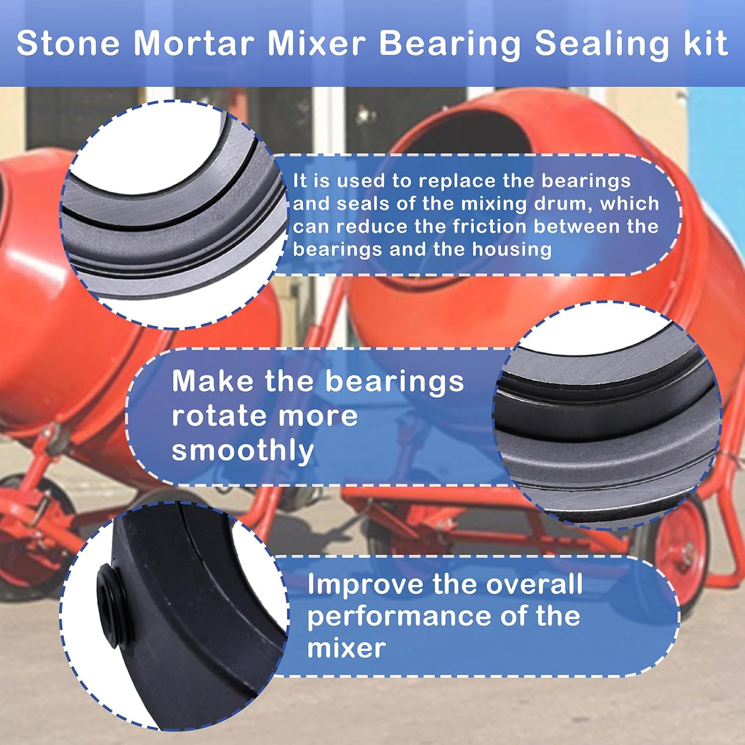 ST23432 Stone Mortar Mixer Bearing Sealing kit Compatible with Stone 655PM 755PM 855PM,Toro Brand Mortar and Grout Mixers Includ Washer,Washer Split,Bearing,Seal Drum